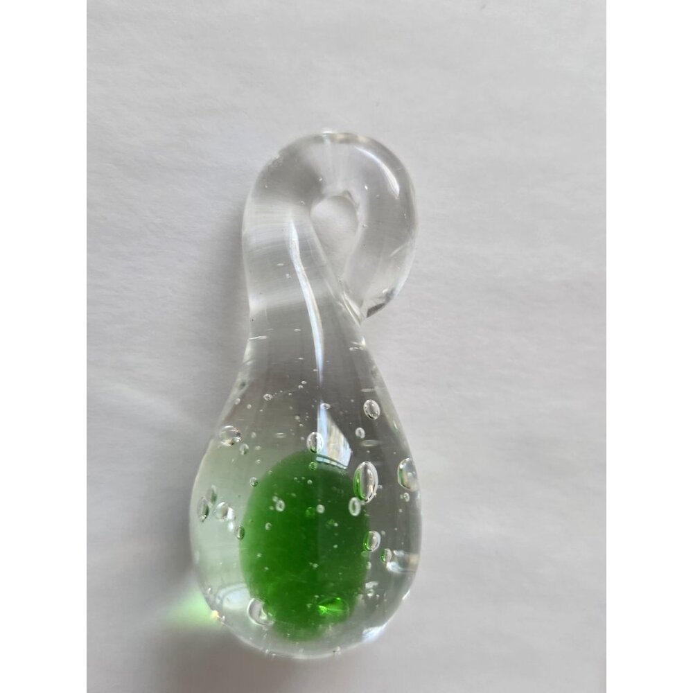 Murano Glass Teardrop Pendant With Green Core & Bubble Accents
